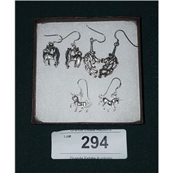 THREE PAIRS STERLING SILVER UNICORN EARRINGS