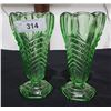 Image 1 : PAIR GREEN DEPRESSION GLASS VASES