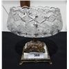Image 1 : FANCY CUT CRYSTAL BOWL ON BRONZE & MARBLE PEDESTAL
