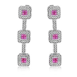 14KT White Gold 1.22ctw Pink Sapphire and Diamond Earrings