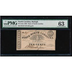 1863 10 Cent North Carolina Obsolete Note PMG 63