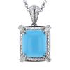 Image 1 : 14KT White Gold 6.35ct Turquoise and Diamond Pendant with Chain