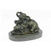Image 1 : Elephant Mom with Two Cubs Bronze Sculpture on Marble Base Figurine