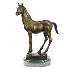 Horse Bronze Statue on Marble Base Figure