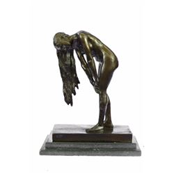 High Quality Nude Girl Bronze Sculpture on Marble Base Statue