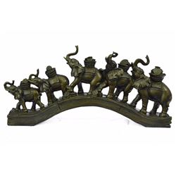 Five Elephant Crossing a Bridge Sign of Wealth Power Bronze Sculpture