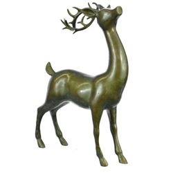 Deer-Buck Bronze Statue on Marble Base Sculpture