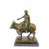 Image 1 : Young Woman Rides a Bull Bronze Statue on Marble Base Sculpture