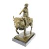 Image 5 : Young Woman Rides a Bull Bronze Statue on Marble Base Sculpture