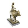 Image 6 : Young Woman Rides a Bull Bronze Statue on Marble Base Sculpture