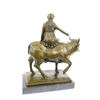 Image 7 : Young Woman Rides a Bull Bronze Statue on Marble Base Sculpture
