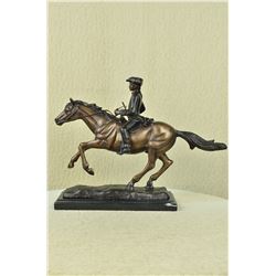 Soldier on Horse Bronze Statue on Marble Base Sculpture
