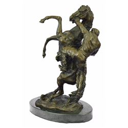 Country Western Cowboy Horse Ranch Bronze Sculpture