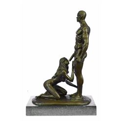 Oral Pleasure Bronze Sculpture on Marble Base Statue