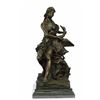 Image 1 : Nude Woman Swan Bronze Statue on Marble Base Sculpture