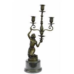 Erotic Nude Girl Candleholder Bronze Sculpture