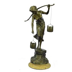 Bucket Bronze Sculpture on Marble Base Figurine