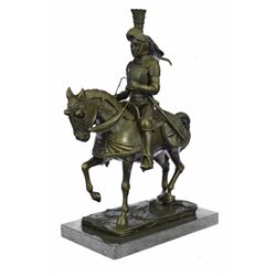 Knight Warrior Bronze Statue on Marble Base Sculpture