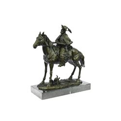 Tribute Hot Cast Cowboy With Riffle on Horse Bronze Sculpture