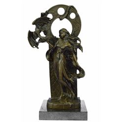 Mythical of A Dragon And Woman Bronze Sculpture