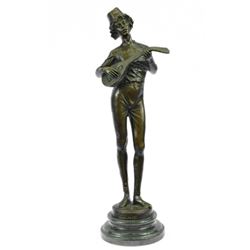 Banjo Player Bronze Statue on Marble Base Sculpture