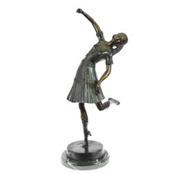 Egyptian Lady Dancer Bronze Statue on Marble Base Sculpture