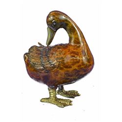 Standing Duck Brass Cold Painted Bird Sculpture