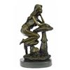 Image 1 : Sitting Young Lady on Mushroom Bronze Sculpture