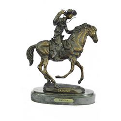 Cowboy Horse Bronze Sculpture on Marble Base Figurine