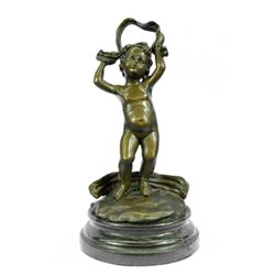 Cherubs Bronze Sculpture on Marble Base Figurine