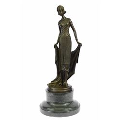 Young Flapper Bronze Sculpture on Marble Base Statue