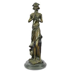 Young Girl Playing Flute Bronze Sculpture