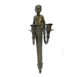 Young Nude Boy Wall Candleholder Bronze Sculpture