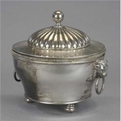 A Regency Sheffield plate circular warming dish and cover, of deep ogee form, with bead-and-reel...