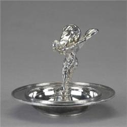 Rolls Royce - a Spirit of Ecstasy car mascot, mounted on a circular dished tray engraved with RR...