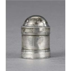 A George III silver nutmeg grater, of plain cylindrical form, with two reeded bands, domed pull-o...