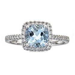 1.40 ctw Aquamarine and Diamond Ring - 14KT White Gold