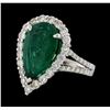 Image 1 : 4.05 ctw Emerald and Diamond Ring - 14KT White Gold