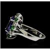 Image 3 : 3.90 ctw Tanzanite, Tsavorite and Diamond Ring - 14KT White Gold