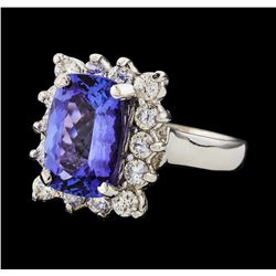 3.84 ctw Tanzanite and Diamond Ring - 14KT White Gold