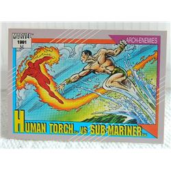 MARVEL COLLECTOR CARD IN CLEAR SLEEVE - 1991 IMPEL - NEAR MINT - #97 - HUMAN TORCH VS SUB-MARINER