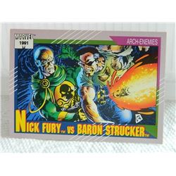 MARVEL COLLECTOR CARD IN CLEAR SLEEVE - 1991 IMPEL - NEAR MINT - #111 - NICK FURY VS BARONO STRUCKER