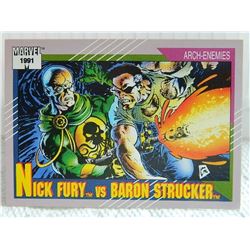 MARVEL COLLECTOR CARD IN CLEAR SLEEVE - 1991 IMPEL - NEAR MINT - #111 - NICK FURY VS BARONO STRUCKER