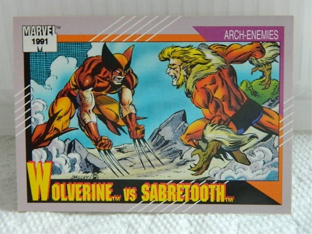 MARVEL COLLECTOR CARD IN CLEAR SLEEVE - 1991 IMPEL - NEAR MINT - #93 -  WOLVERINE VS SABRETOOTH