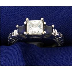 1 carat Princess cut "Leo" Diamond ring with Sapphires