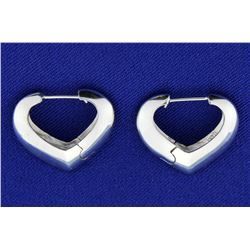 Italian Made White Gold Heart Hoop Earrings