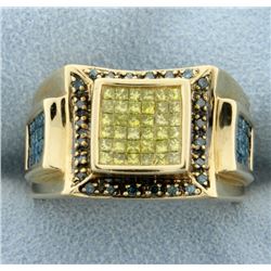 1.75ct Total Weight Fancy Blue & Yellow Diamond Ring