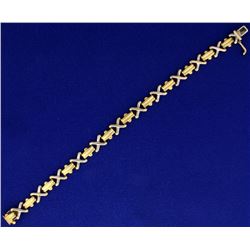 7 Inch "X" Link Designer Bracelet in White and Yellow Gold