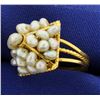 Image 2 : Vintage Pyramid Pearl Ring in 18k Gold