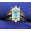 Image 1 : Reversible Diamond and Blue Topaz Ring in 14k Gold